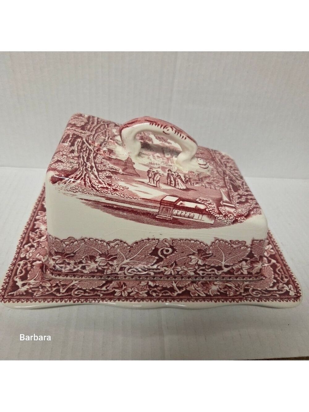 Vintage Mason's "Vista Pink" Ironstone Covered Cheese Dish
